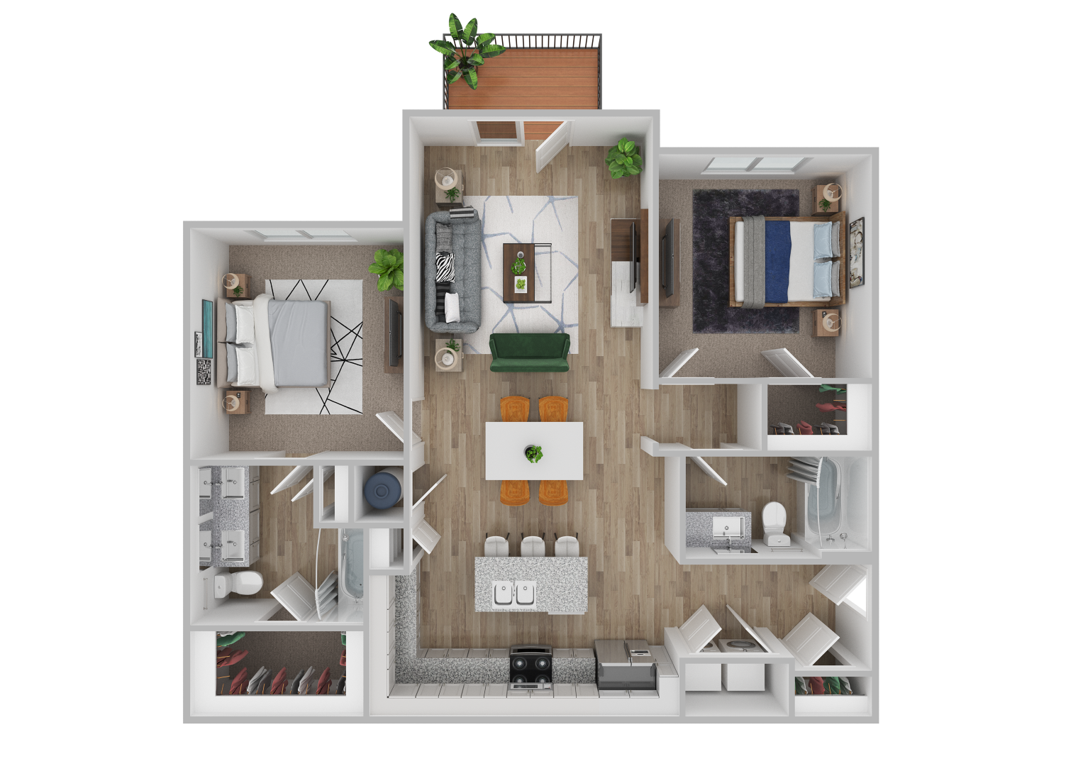 Floor plan for 2 beds, 2 baths, 1085 sqft